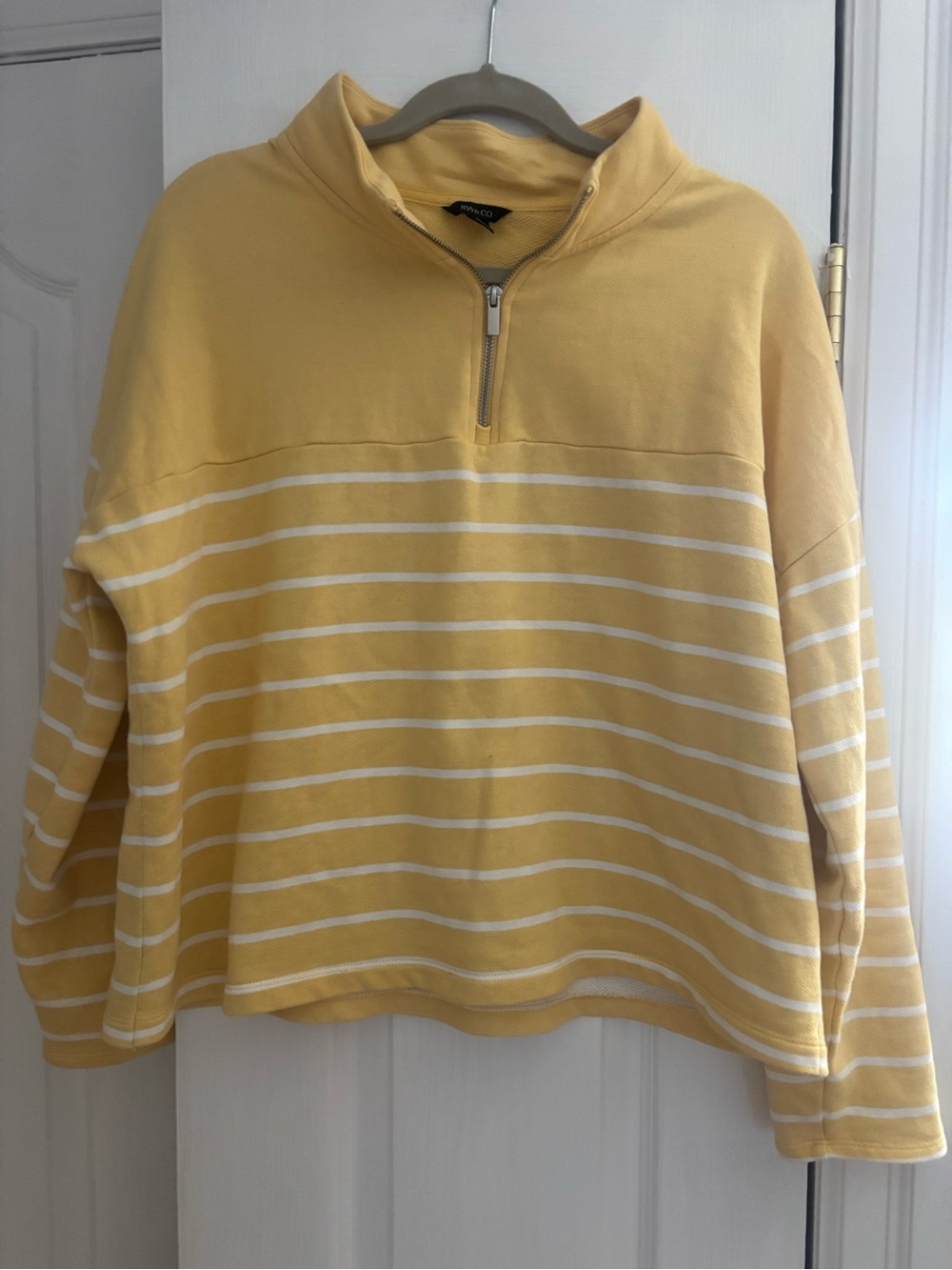 RW&CO. Yellow and White Striped Half-Zip Turtleneck Sweater